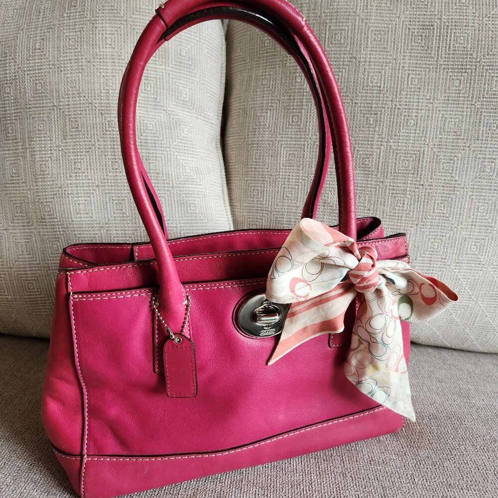 COACH Madeline satchel tote shoulder purse Magenta color with Coach ribbon